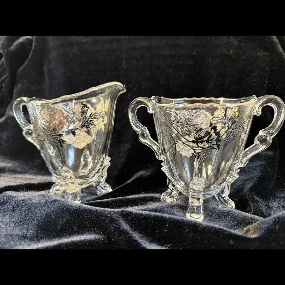 Silver City‎ Flanders Clear Footed Creamer and Open Sugar Bowl Bridgerton Decor